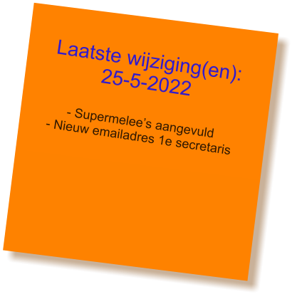 Laatste wijziging(en): 25-5-2022  - Supermelee’s aangevuld - Nieuw emailadres 1e secretaris